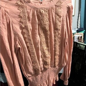 Elegant Lace Trim Pink Blouse